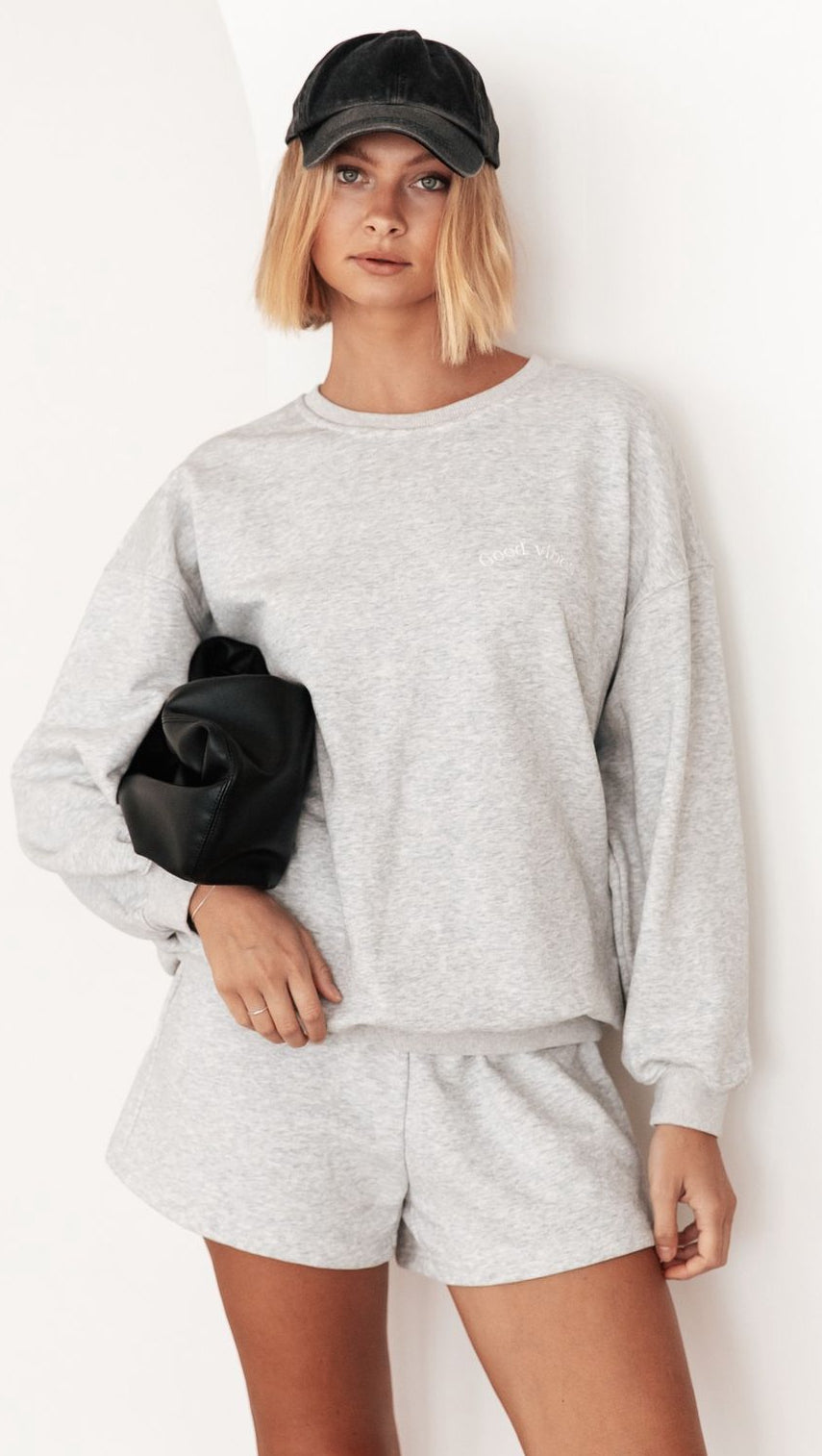 Good Vibes Club Grey Sweater/Short Set