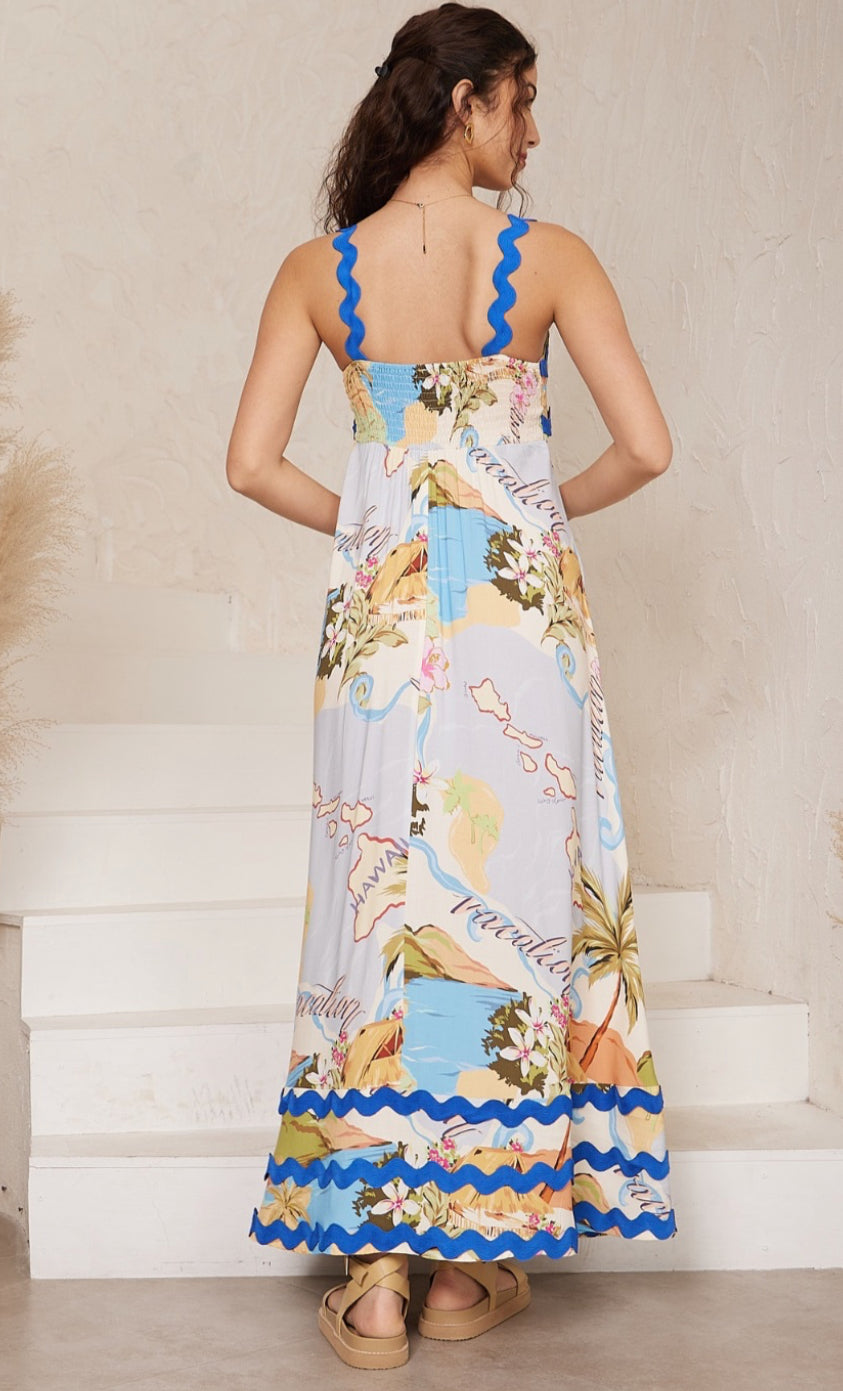 Summer Blue Hawaii Ric Rac Maxi Dress