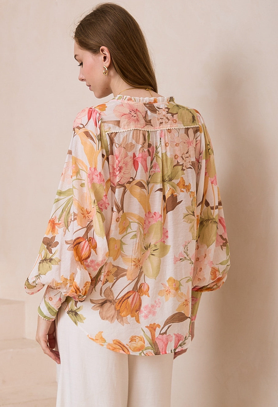 Panama Pink/Green/OrangeFloral Print Blouse