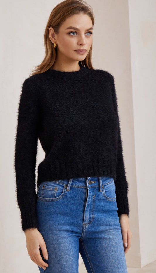 Tully Black Fluffy Knit