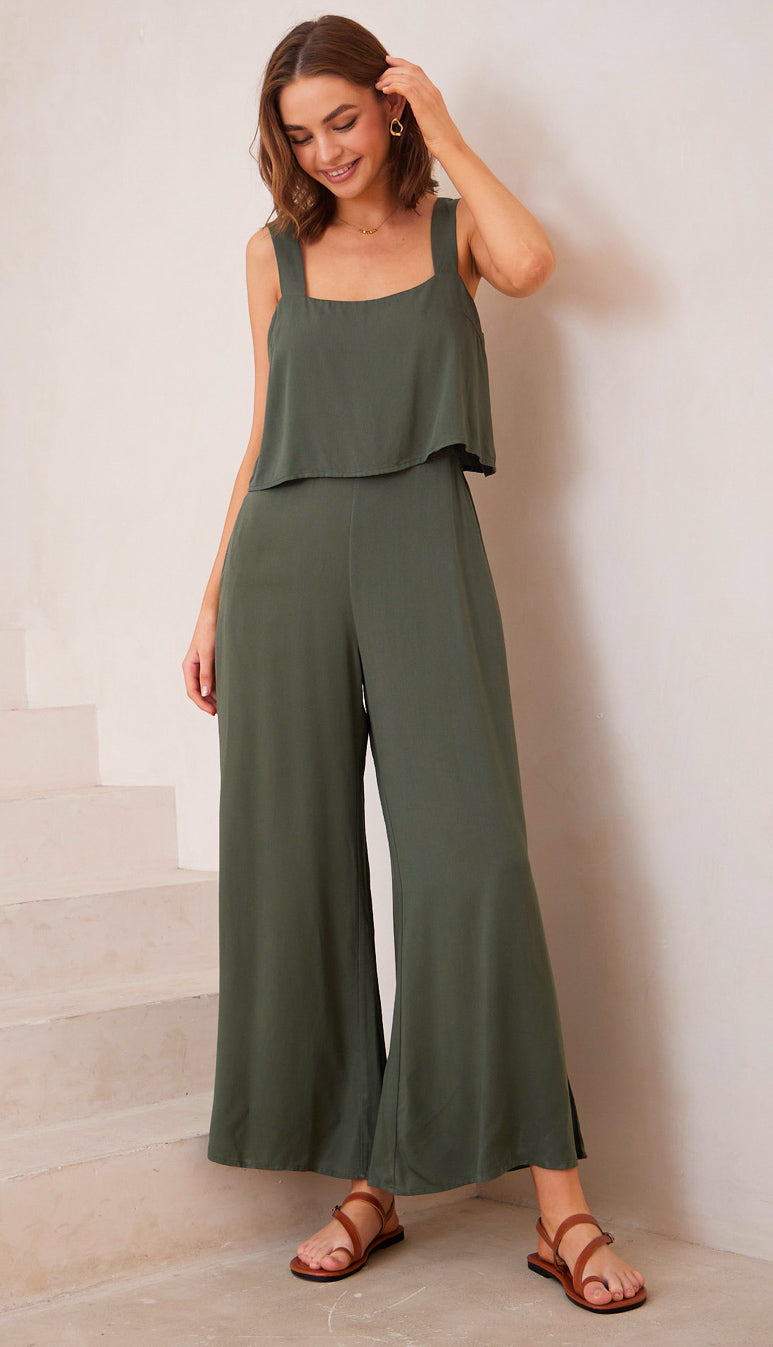 Audrina Khaki Jumpsuit