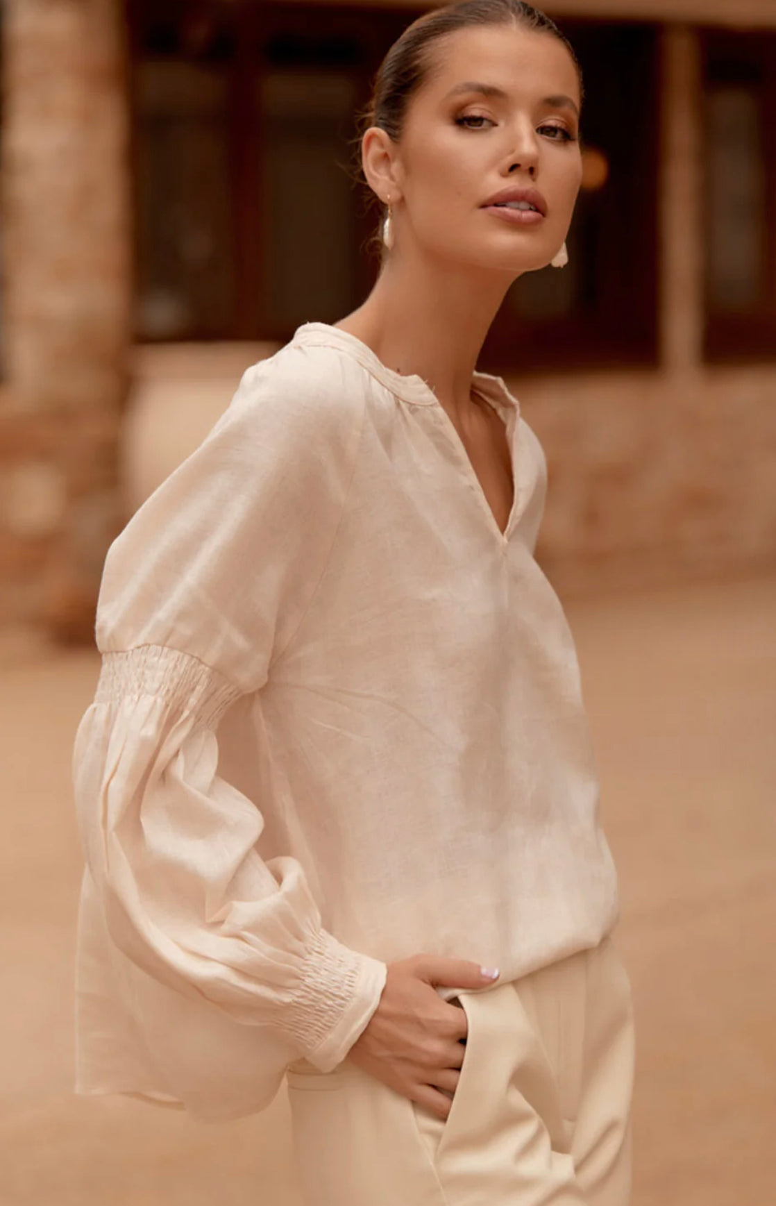 Gretel Linen Cream Top