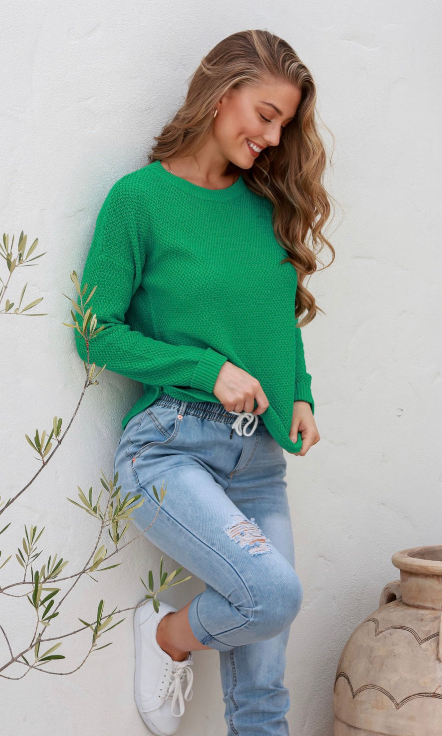 Carley Cotton Green Knit – Totalook Clothing Yamba