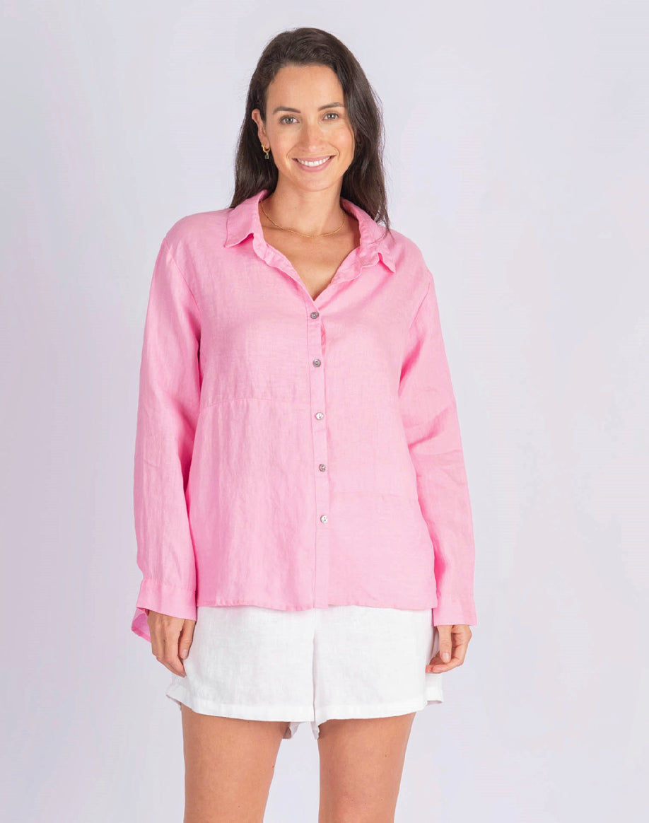 Milla Button through Flamingo Linen Shirt