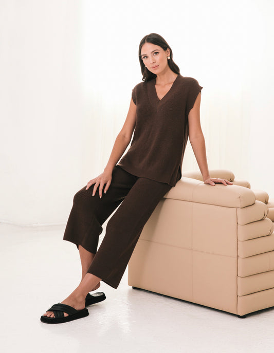 Kim Lounge Knit Vest- Chocolate